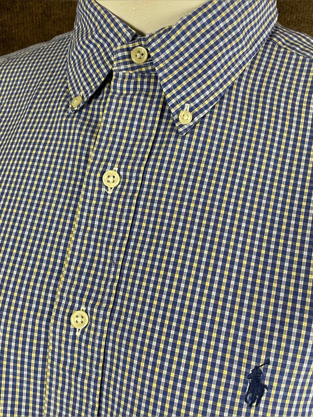 Vintage Polo Ralph Lauren Button Down Shirt Men’s 16.5 Blue Yellow Check 13